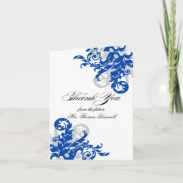Tarjeta De Agradecimiento Azul Real y Plateado Flores Gracias