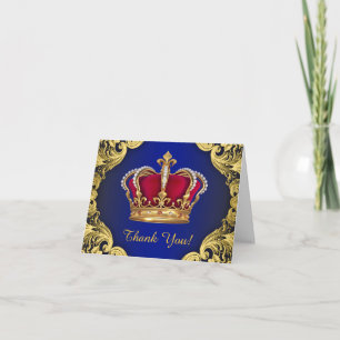 Tarjeta De Agradecimiento Azul Real y Príncipe Dorado Gracias