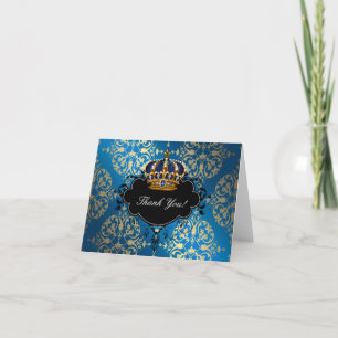 Tarjeta De Agradecimiento Azul Real y Príncipe Dorado Gracias