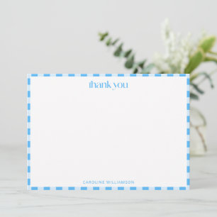 Tarjeta De Agradecimiento Azul Retro a Cuadros Nombre Personalizado Niño