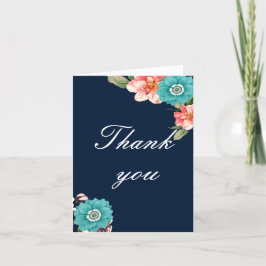 Tarjeta De Agradecimiento Azul Romántico Y Floral Rosa Botánica