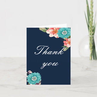 Tarjeta De Agradecimiento Azul Romántico Y Floral Rosa Botánica
