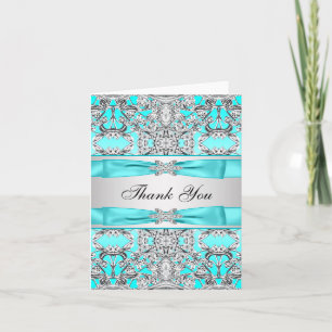 Tarjeta De Agradecimiento Azul Teal Plateado Gracias