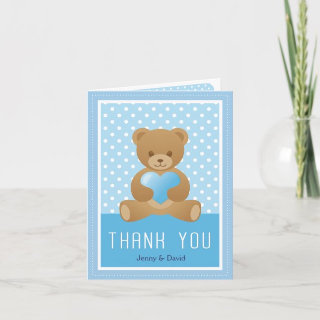 Tarjeta de agradecimiento azul Teddy Oso (Anverso)