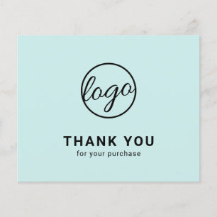 Tarjeta de agradecimiento azul turquesa con logoti