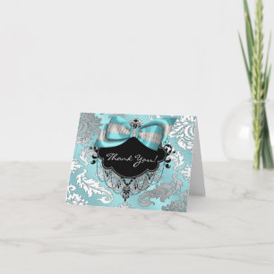 Tarjeta de agradecimiento azul turquesa negro dama