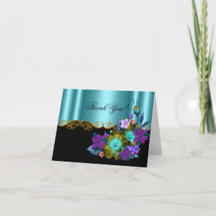Tarjeta de agradecimiento azul turquesa negro dora