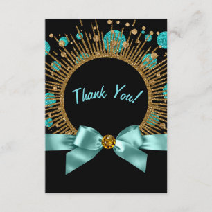Tarjeta De Agradecimiento Azul Turquesa y Oro Gracias