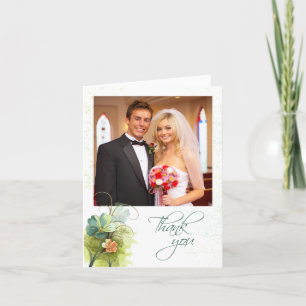 Tarjeta De Agradecimiento Azul verde azulado + Flor de melocotón boda gracia