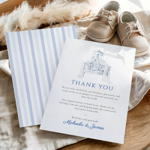 Tarjeta De Agradecimiento Azul Vintage Toile du Jouy Niño Baby Shower