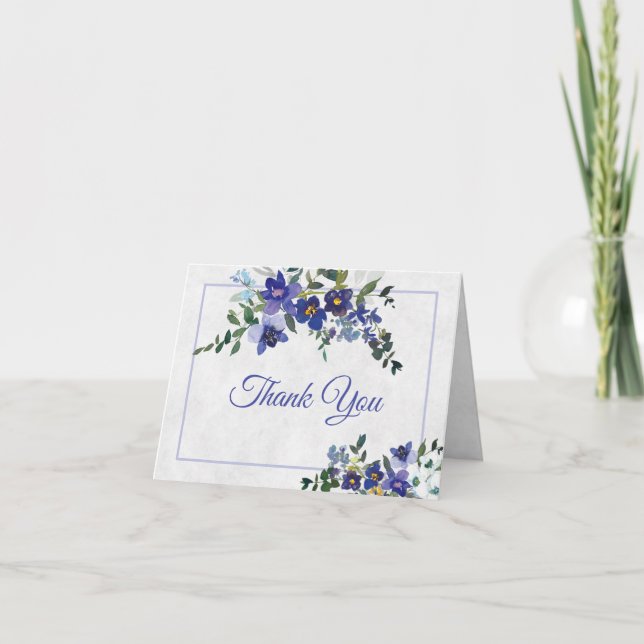 Tarjeta De Agradecimiento Azul y amarillo acuarela boda floral gracias (Anverso)