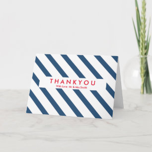 Tarjeta De Agradecimiento Azul y franja blanca Moderna Gracias