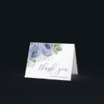 Tarjeta De Agradecimiento Azul y Plata Acuarela Floral Personalizada<br><div class="desc">Este bonito diseño presenta un ramo floral en tonos de azul. Rellene su información en la plantilla. Utilice la función "personalízalo" para cambiar las fuentes o el diseño del texto.</div>