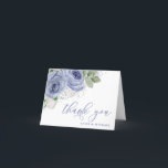 Tarjeta De Agradecimiento Azul y Plata Acuarela Floral Personalizada<br><div class="desc">Este bonito diseño presenta un ramo floral en tonos de azul. Rellene su información en la plantilla. Utilice la función "personalízalo" para cambiar las fuentes o el diseño del texto.</div>