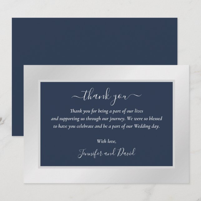 Tarjeta de agradecimiento azul y plateado de la Ma (Anverso / Reverso)