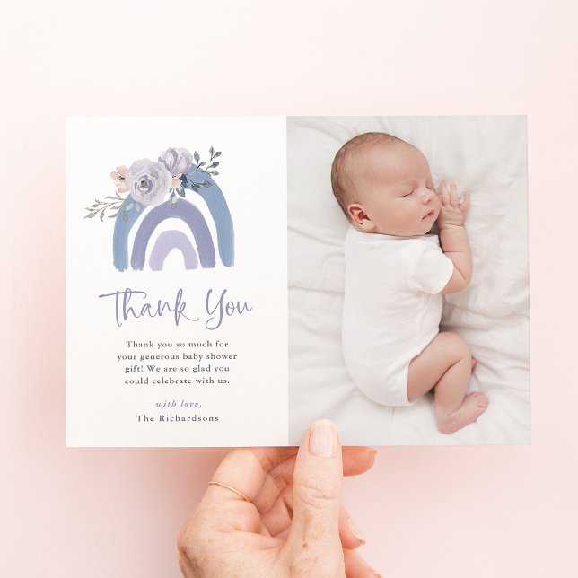 Tarjeta De Agradecimiento Azul y púrpura polvorientos | Foto de Baby Shower  (Subido por el creador)