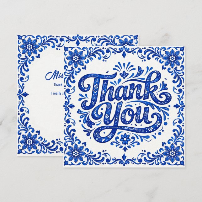 💙 Tarjeta de agradecimiento Azulejo Square  (Anverso / Reverso)