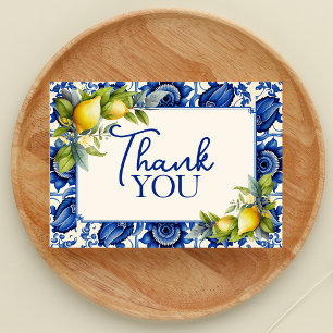 Tarjeta De Agradecimiento Azulejos Azules Antiguos Limones Amarillos