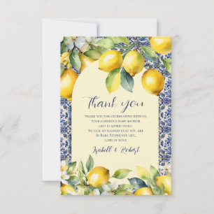 Tarjeta De Agradecimiento Azulejos Azules Italianos Aquarela Shower de Bebé 
