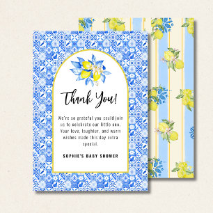 Tarjeta De Agradecimiento Azulejos azules italianos, Ciao Baby, Limones cuad