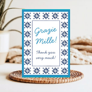 Tarjeta De Agradecimiento Azulejos Azules Italianos Escritura Grazie Mille