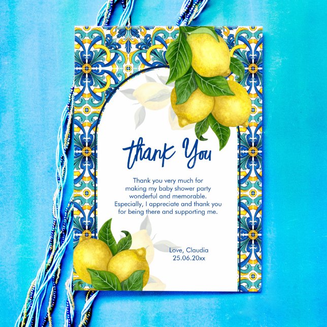 Tarjeta De Agradecimiento Azulejos azules limón Amalfi Positano ducha bebé (Subido por el creador)