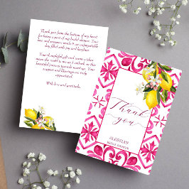 Tarjeta De Agradecimiento Azulejos magenta fucsia mayólica ducha de novia li