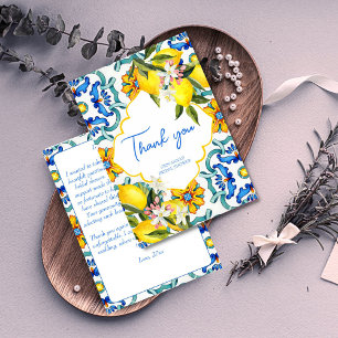 Tarjeta De Agradecimiento azulejos mayólicas mediterráneos limones despedida