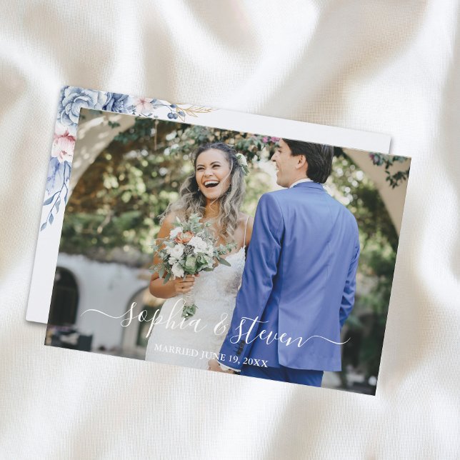 Tarjeta De Agradecimiento Azure & Ivory Floral Romance Wedding  (Subido por el creador)