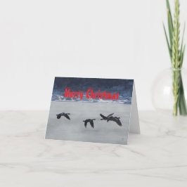 Tarjeta De Agradecimiento B48 Geese Over Frozen River Christmas Card