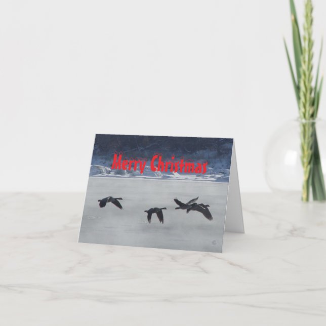 Tarjeta De Agradecimiento B48 Geese Over Frozen River Christmas Card (Anverso)