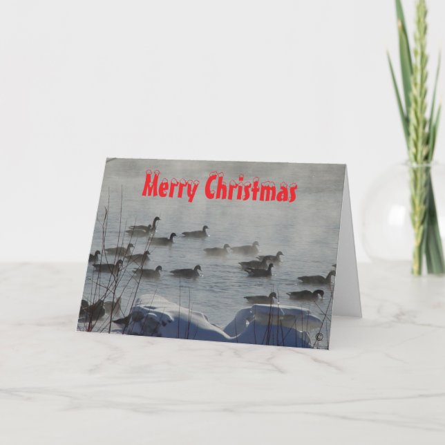 Tarjeta De Agradecimiento B 49 Canada Geese on Foggy River Christmas Card (Anverso)