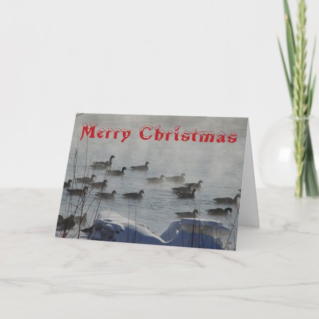 Tarjeta De Agradecimiento B 49 Canada Geese on Foggy River Christmas Card (Anverso)