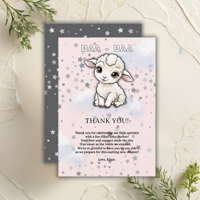 Tarjeta De Agradecimiento Baa-baa A Little Lamb Stars Baby Shower (Subido por el creador)