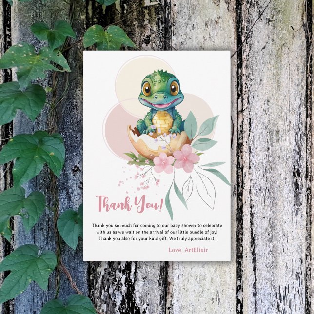 Tarjeta De Agradecimiento Baby Alligator Hatching Floral Baby Shower (Subido por el creador)