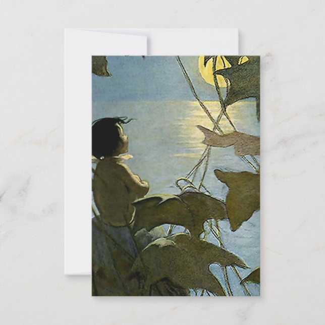 Tarjeta De Agradecimiento “Baby and the Moon” de Jessie Willcox Smith (Anverso)