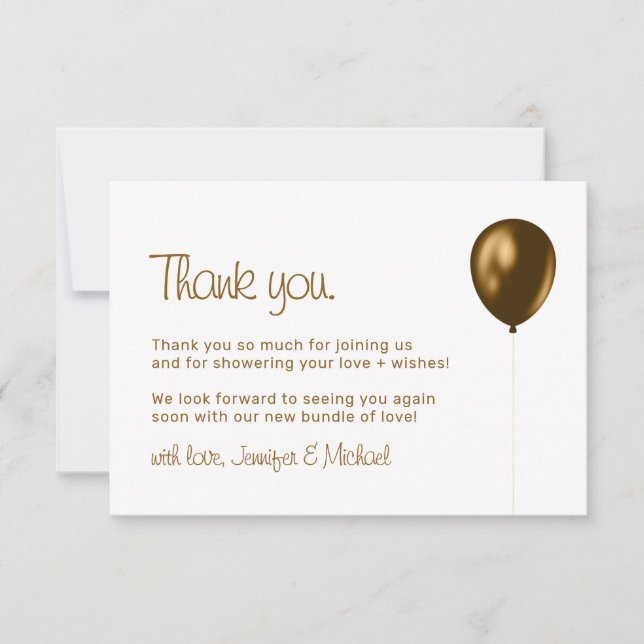 Tarjeta De Agradecimiento Baby Balloon Bronze Gold Thank You (Anverso)