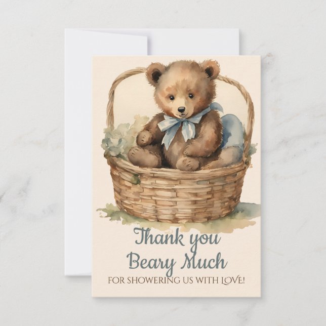 Tarjeta De Agradecimiento Baby Bear Cub Boys Baby Shower Gracias (Anverso)