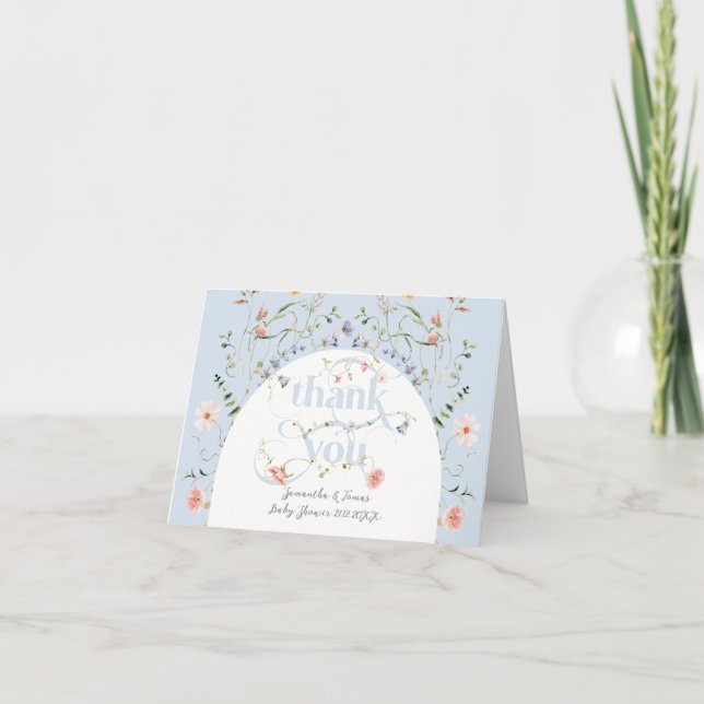 Tarjeta De Agradecimiento Baby Bloom Wildflower Blue Baby Shower (Anverso)