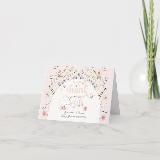 Tarjeta De Agradecimiento Baby Bloom Wildflower Chica Baby Shower rosado (Anverso)