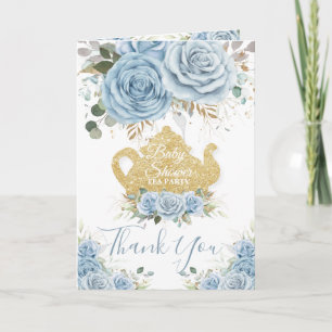 Tarjeta De Agradecimiento Baby Blue Floral High Tea Fiesta Shower Cumpleaños