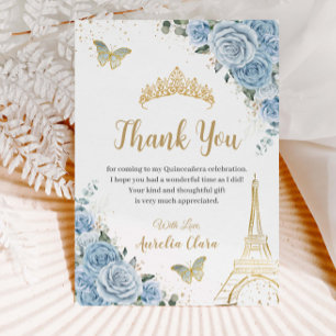 Tarjeta De Agradecimiento Baby Blue Floral Torre Eiffel Dulces 16 Quinceañer