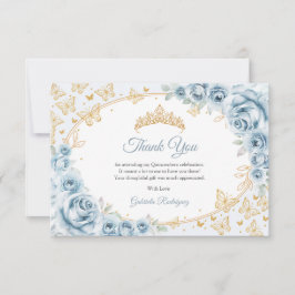 Tarjeta De Agradecimiento Baby Blue Gold Floral Quinceanera
