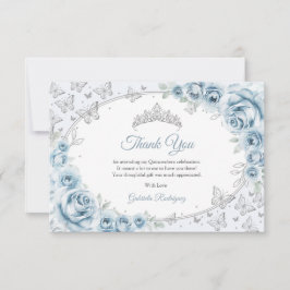 Tarjeta De Agradecimiento Baby Blue Silver Floral Quinceanera