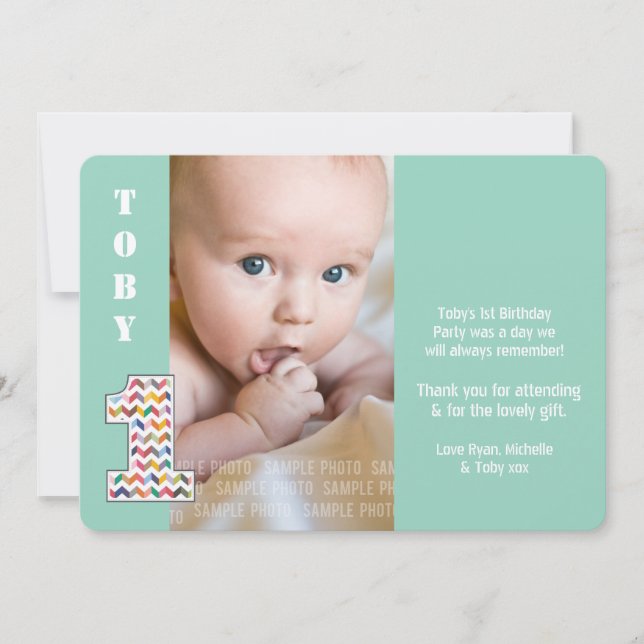 Tarjeta De Agradecimiento Baby Boy 1st Birthday One Thank You Photo Card (Anverso)