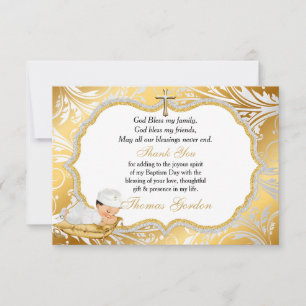 Tarjeta De Agradecimiento Baby Boy Baptism Gold Cross Gracias