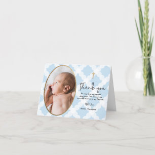 Tarjeta De Agradecimiento Baby Boy bautismo de oro azul gracias Moderno
