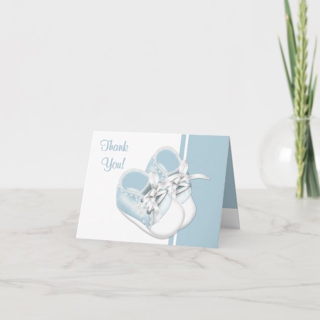 Tarjeta De Agradecimiento Baby Boy Blue Baby Shoes Gracias Cartas (Anverso)