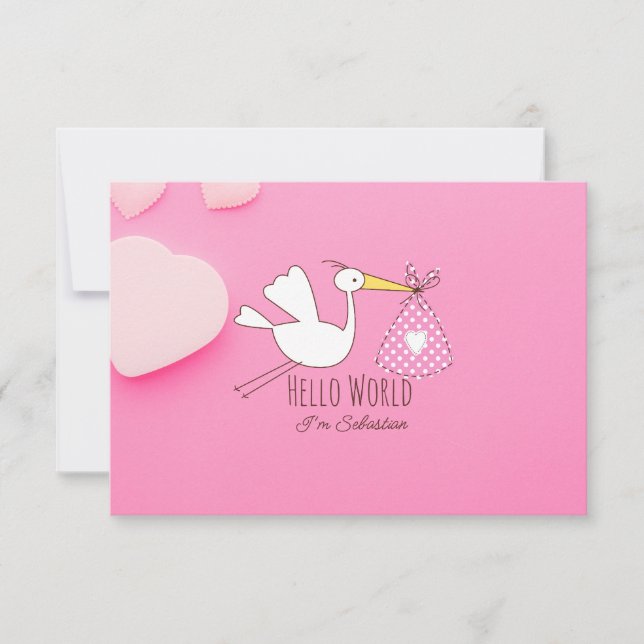 Tarjeta De Agradecimiento Baby Boy Hello World Sebastian Pink Thank You Card (Anverso)