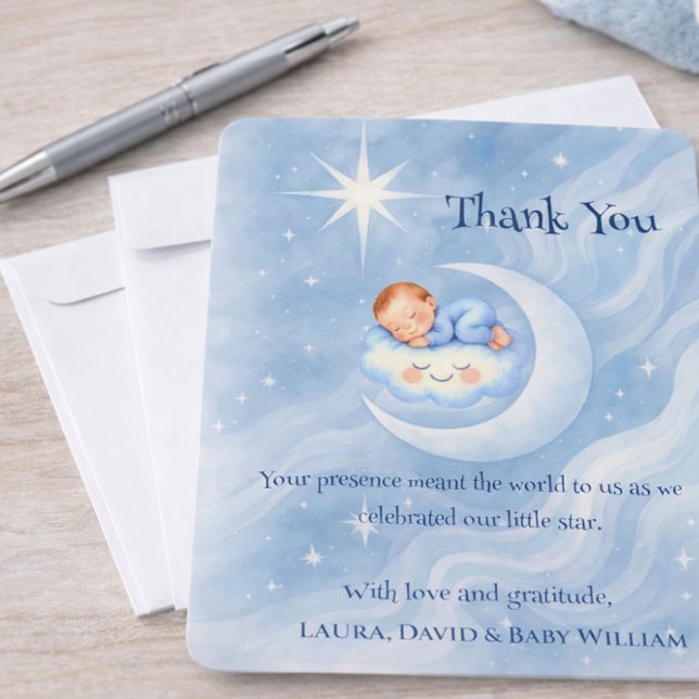 Tarjeta De Agradecimiento Baby Boy Shower Invitan a la Moonlight Stars Water (Subido por el creador)